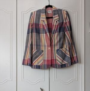 Country Suburbans Vintage Pastel Preppy Multicolor Plaid Men's Blazer